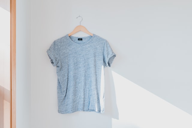 heather grey t-shirt on hanger